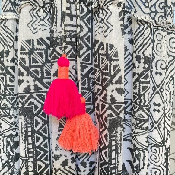 Hemant & Nandita black white pink print lace up v-neck wide sleeve maxi dress - Picture 6 of 12